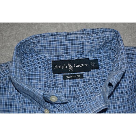 Polo Ralph Lauren Dress Shirt Mens Size Large Blue Plaids - Picture 5 of 6
